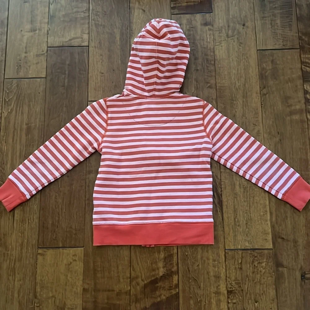 Mini Boden Zipper Hoodie Pink Red Striped Jacket Size 5-6 Y